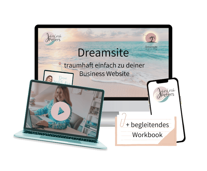 Der Website Onlinekurs Dreamsite dargestellt auf PC und Laptop WordPress Elementor Reise zur Traumwebsite